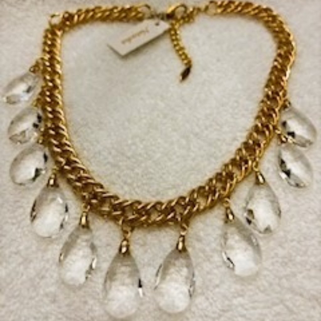 Natasha 18 Gold Tone Link Necklace With Glass Pendants Nwt 17$